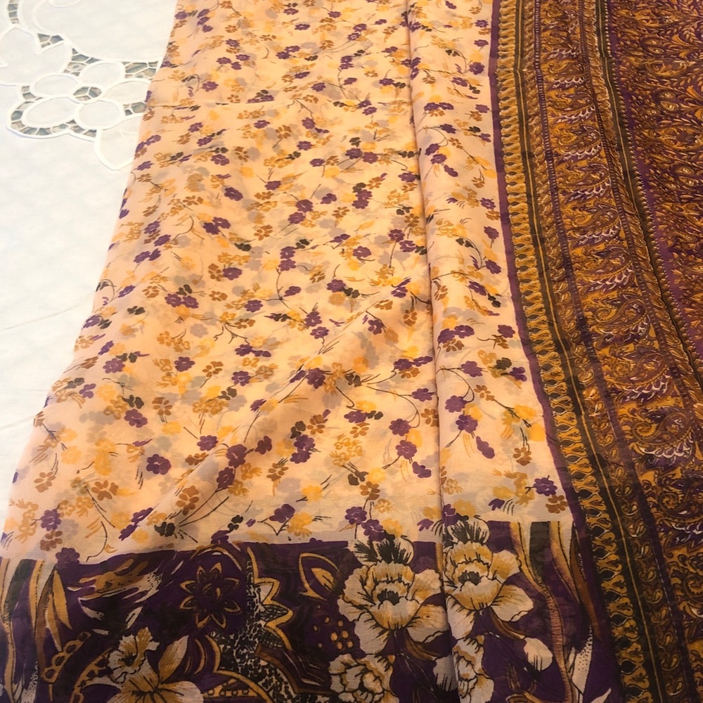 Peach & Purple Floral Sari